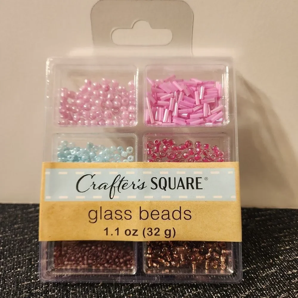 Glass Beads Crafters Square Pinks, blues, purplish colors Sealed